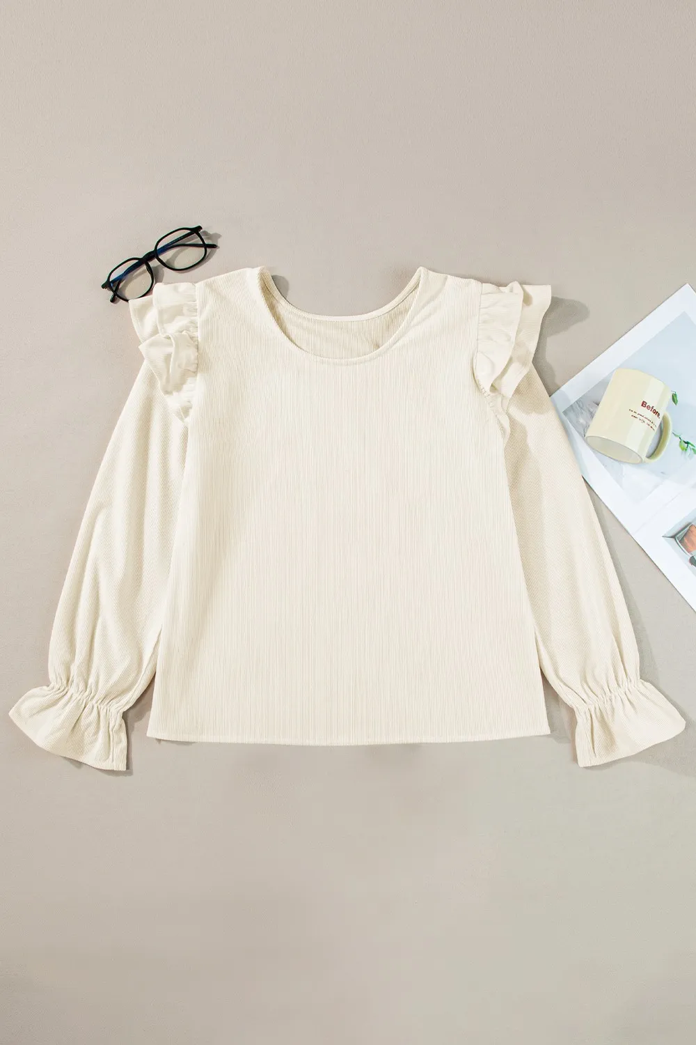 Ruffled Round Neck Flounce Sleeve Top, image 4
