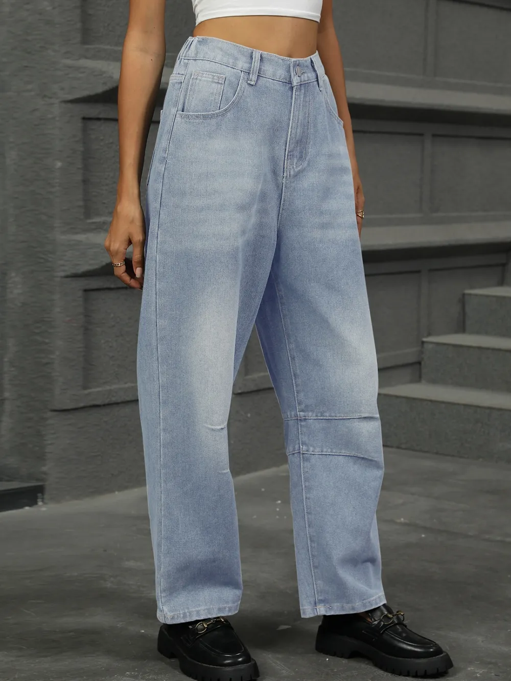 Half Elastic Waist Straight Leg Jeans, image 5