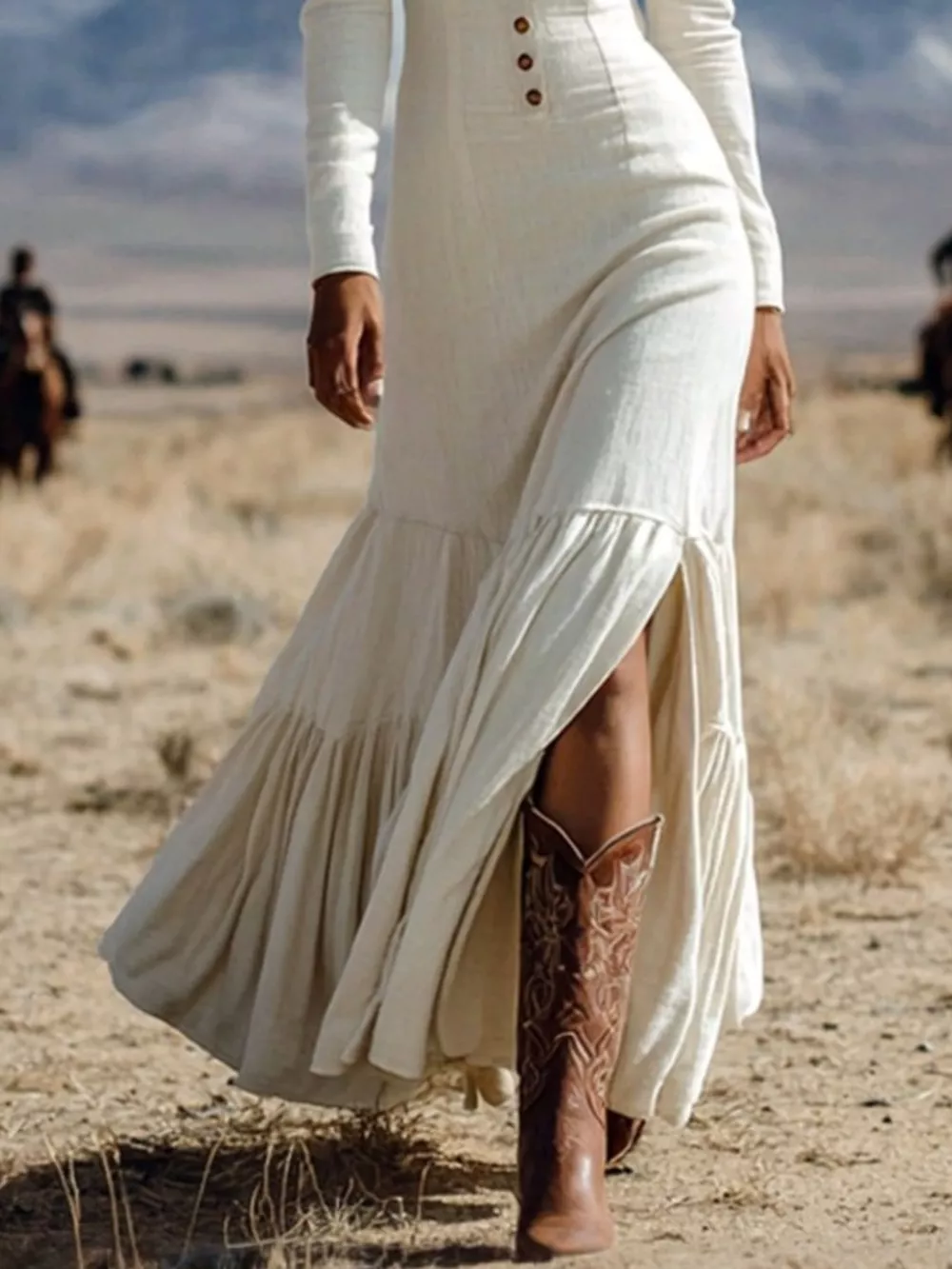 Slit Long Sleeve Tiered Maxi Dress, image 3