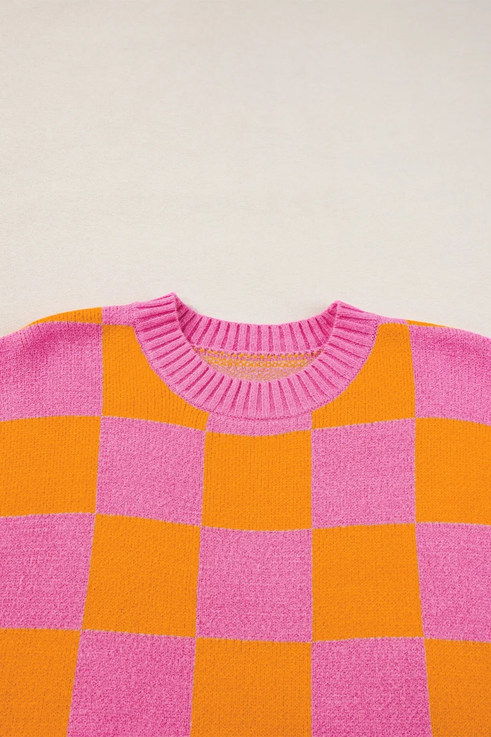 Checkered Round Neck Short Sleeve Sweater, image 4