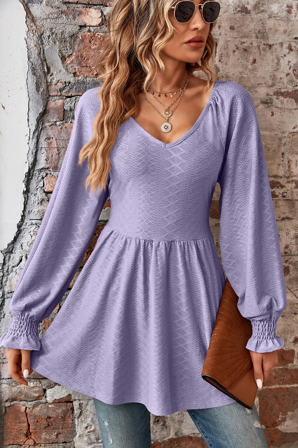 Peplum V-Neck Long Sleeve Blouse, image 11