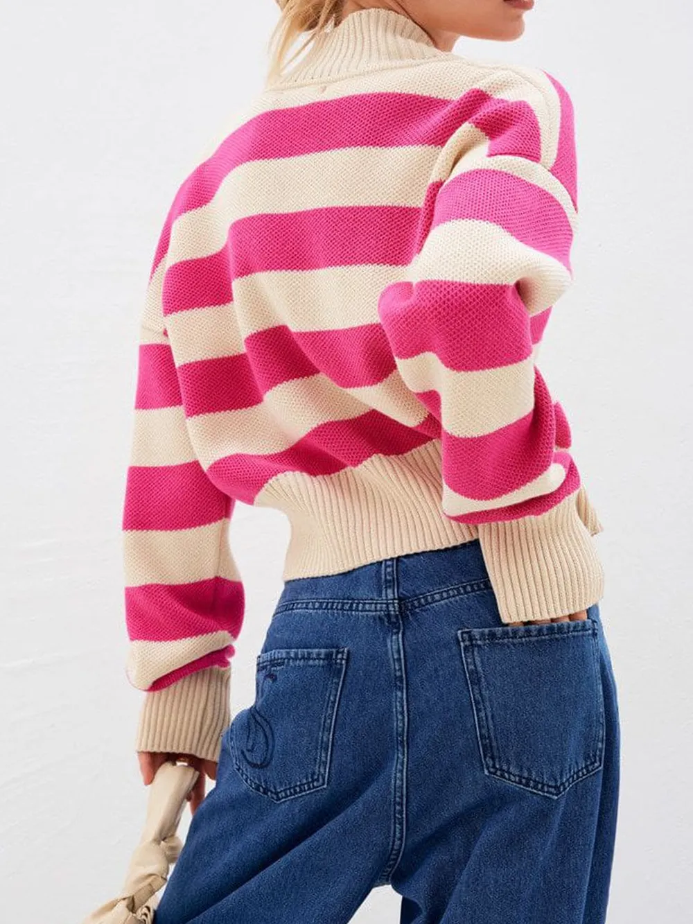 Striped Button Down Drop Shoulder Cardigan, image 3