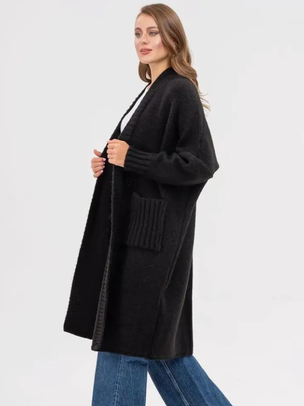 Pocketed Open Front Long Sleeve Longline Cardigan, image 12