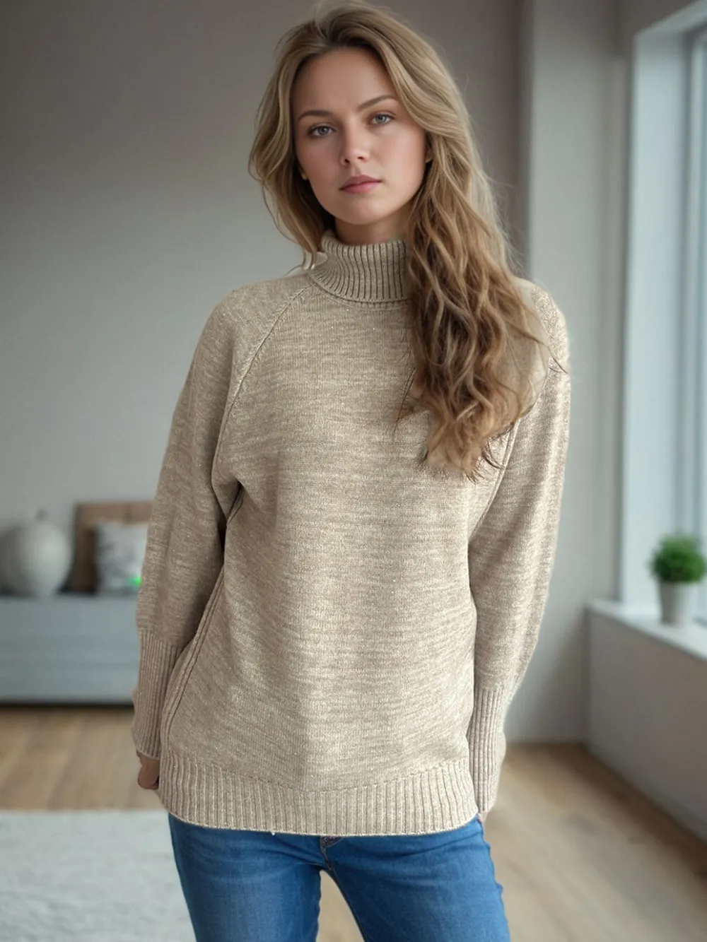 Turtleneck Raglan Sleeve Sweater, image 6