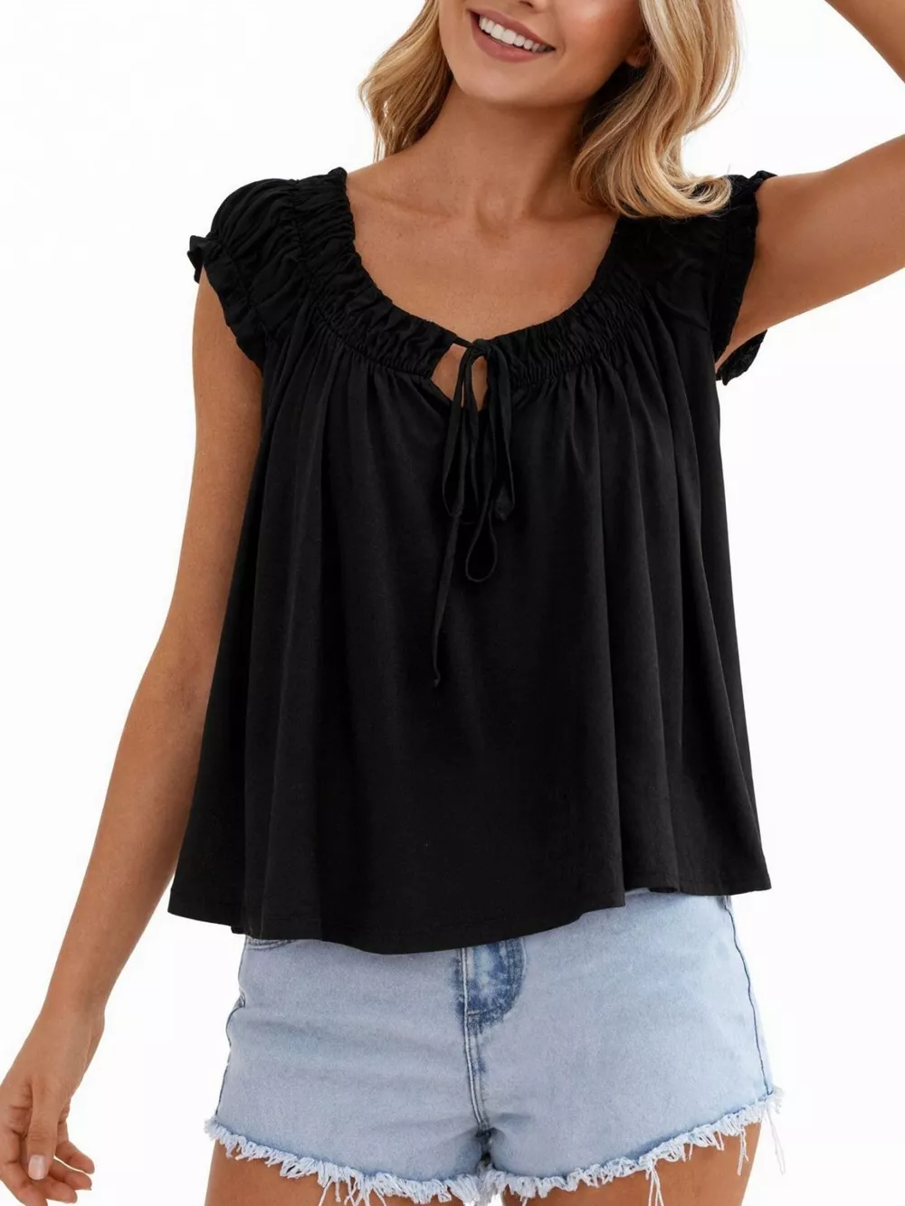 Tie Front Solid Color Blouse, image 4