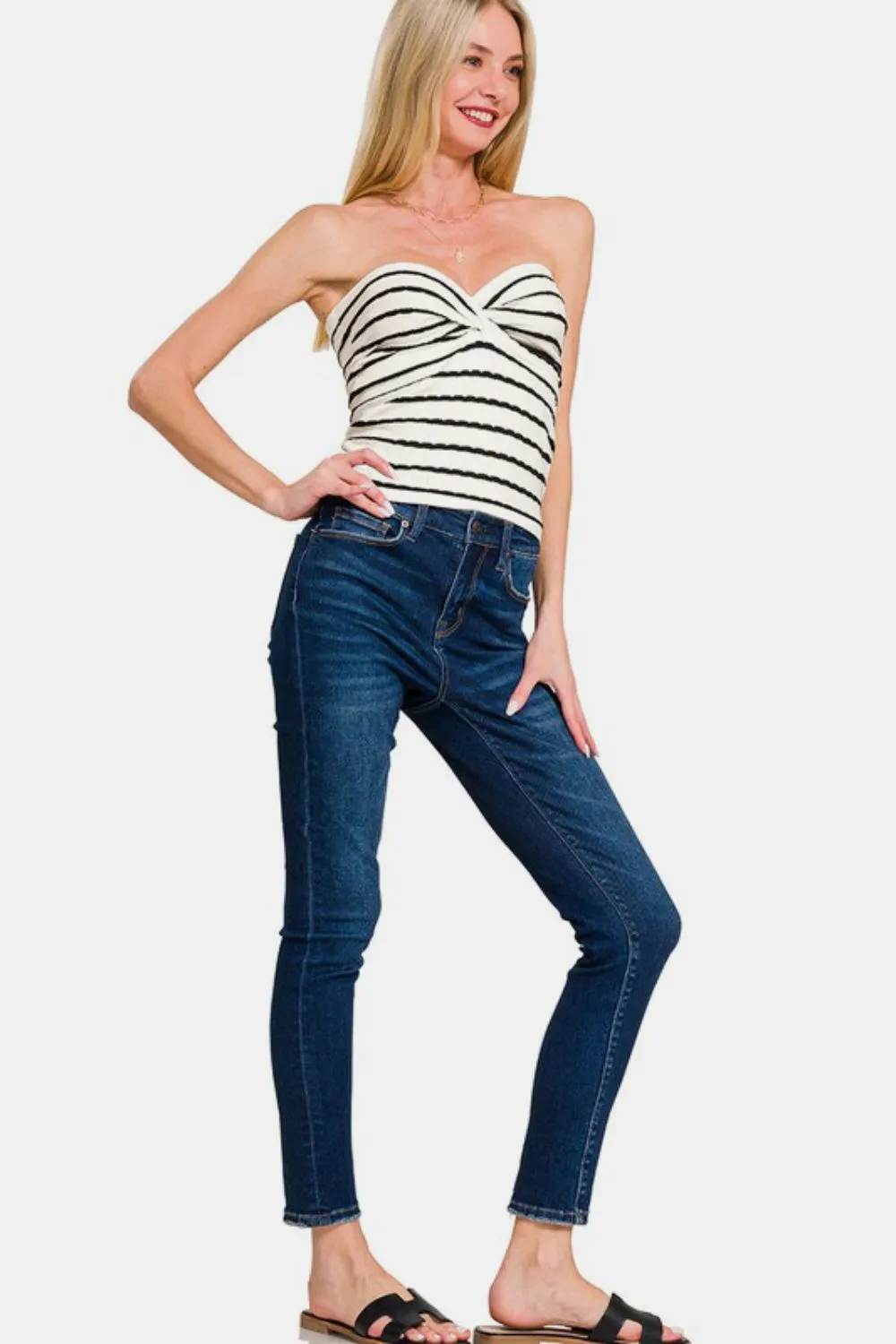 Twisted Sweetheart Neck Striped Tube Top, image 2