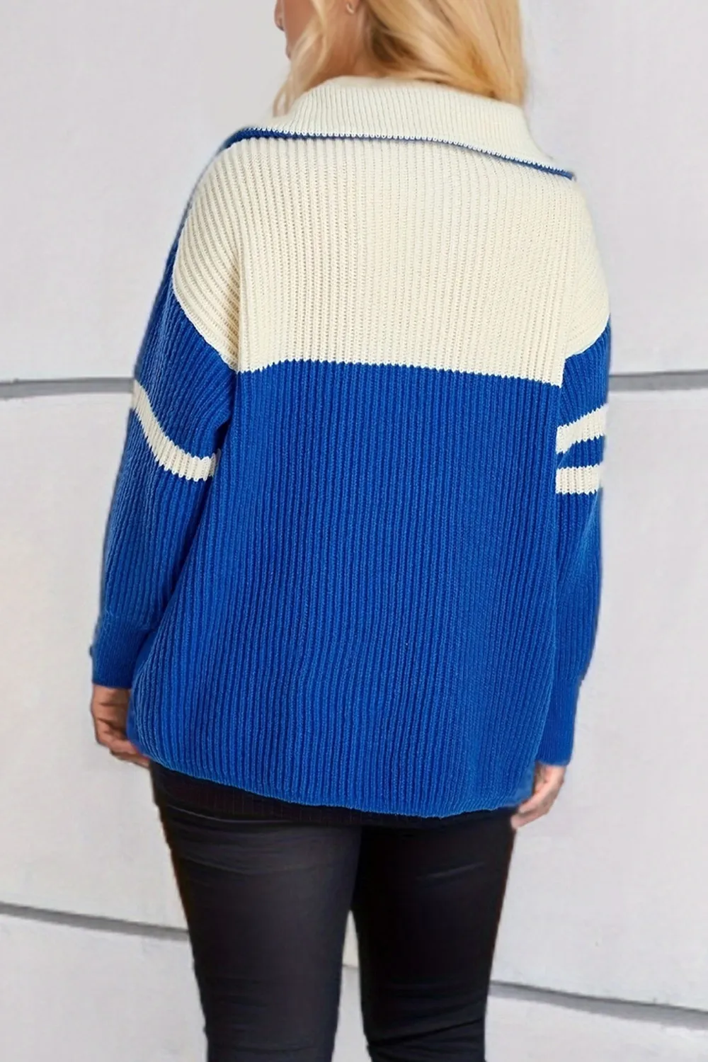 Quarter Zip Striped Dropped Shoulder Sweater, image 3