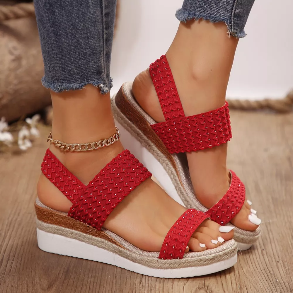 Woven Elastic Strap Wedge Sandals, image 4