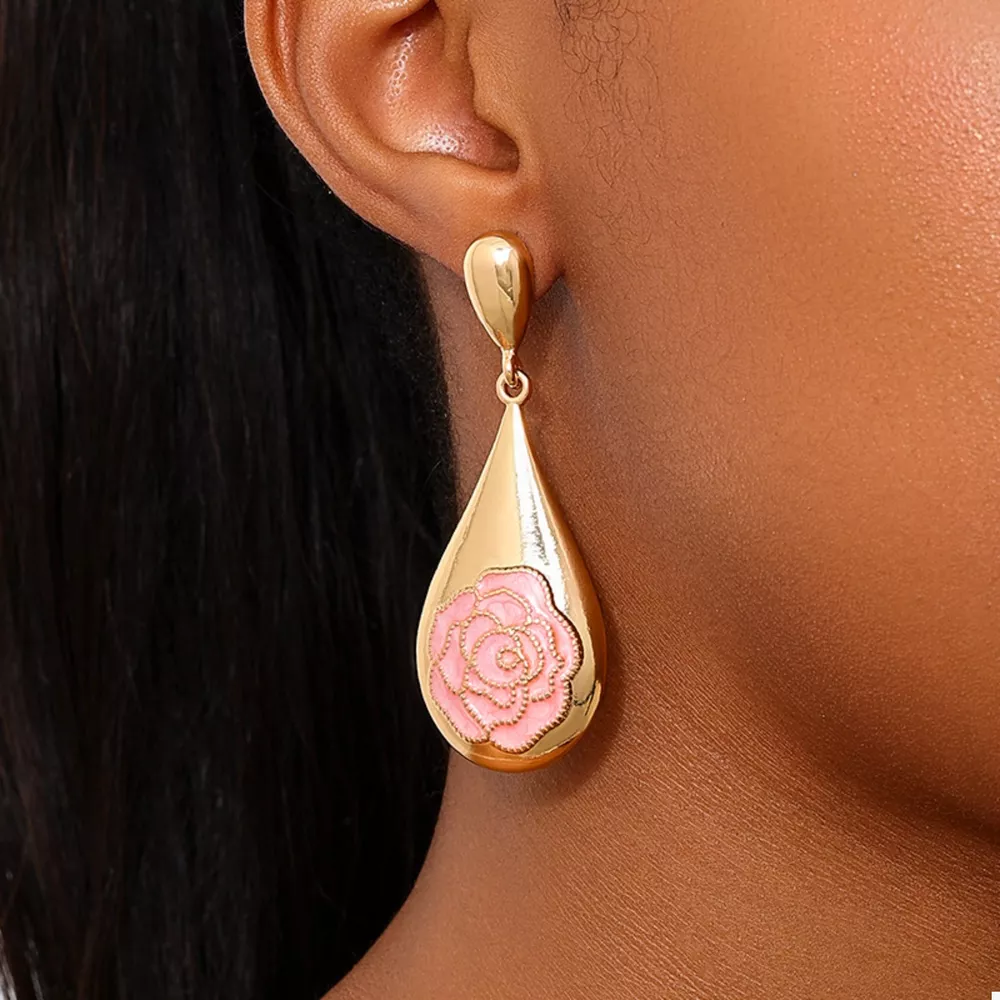 18K Gold-Plated Flower Teardrop Earrings, image 3