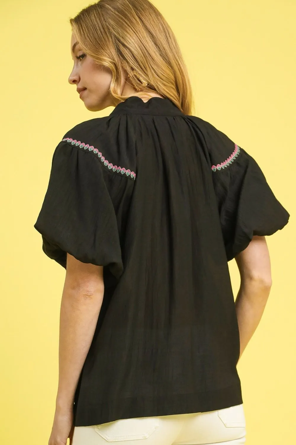 Floral Embroidered Puff Sleeve Blouse, image 3