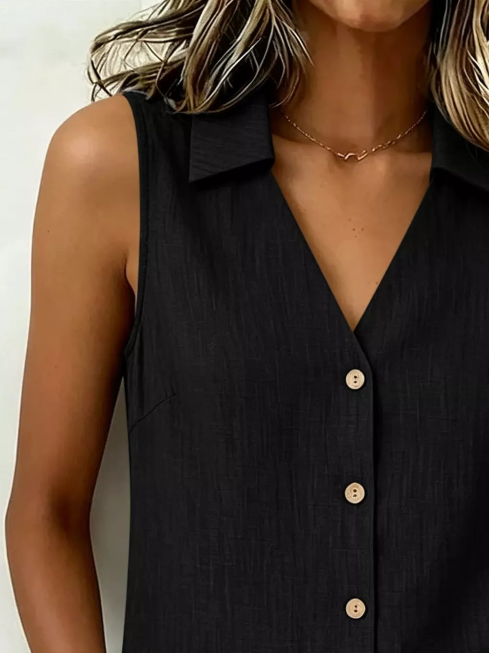 Full Size Button-Up Collared Neck Sleeveless Top Plus Size, image 4