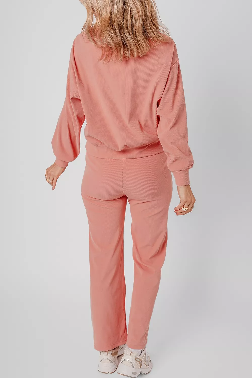 Ribbed Round Neck Top and Pants Set, image 6