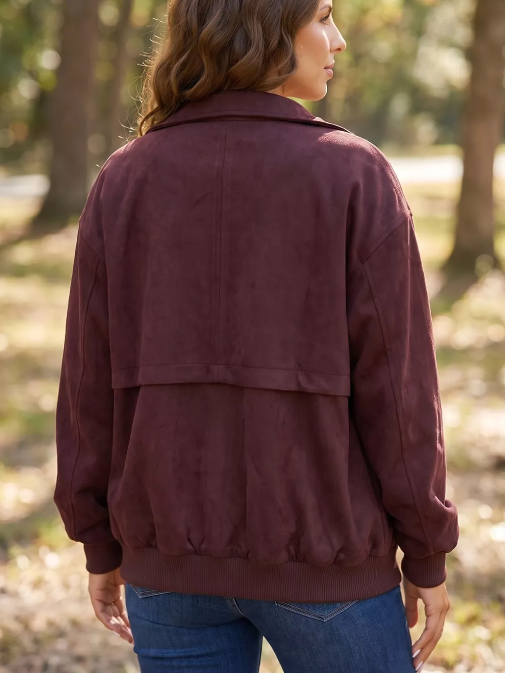 Zip-up Metal Placket Collar Long Sleeve Jacket, image 2
