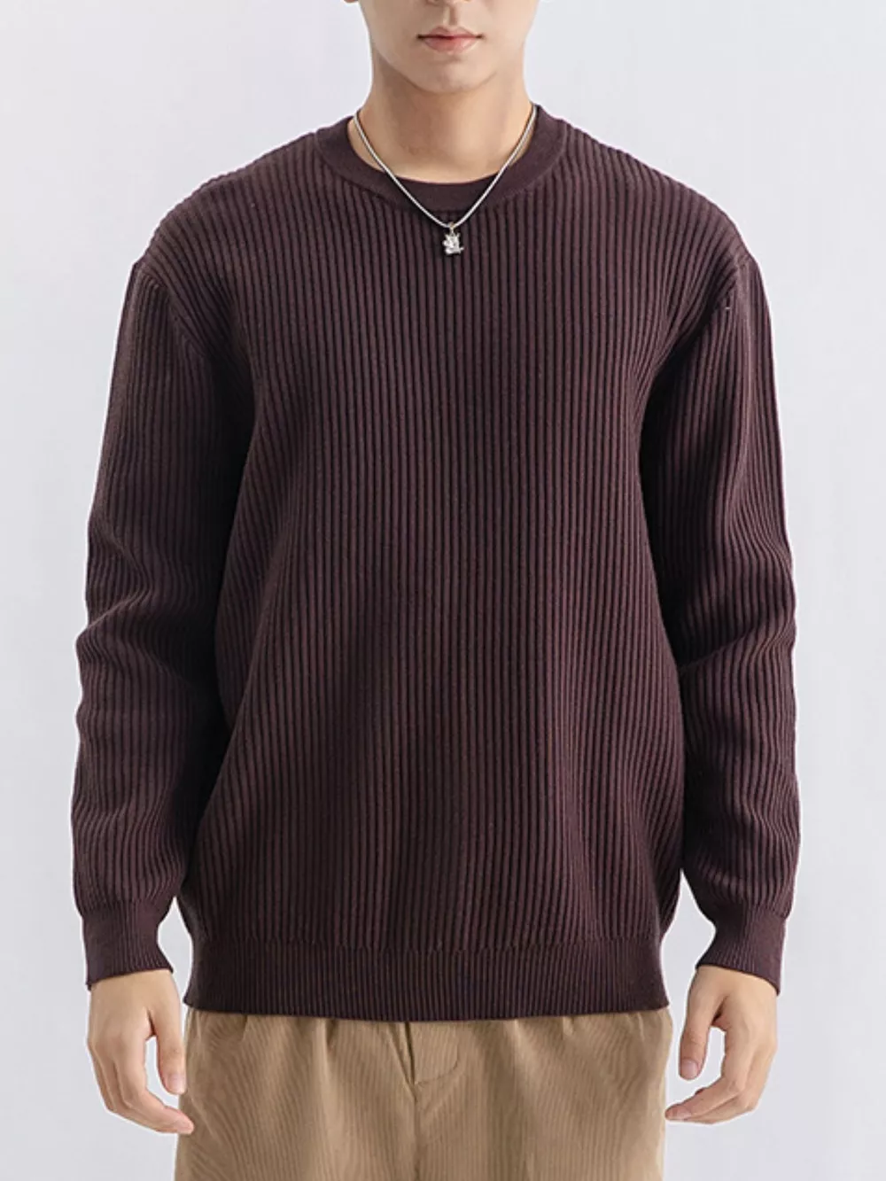 Men's Plus Size Ribbed Knit Crew Neck Sweater, image 7