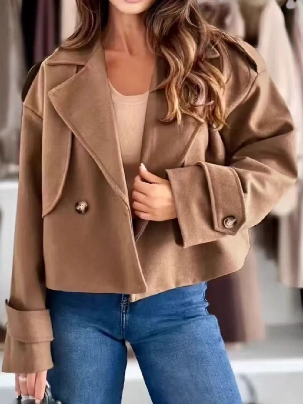 Lapel Collar Dropped Shoulder Jacket, image 2