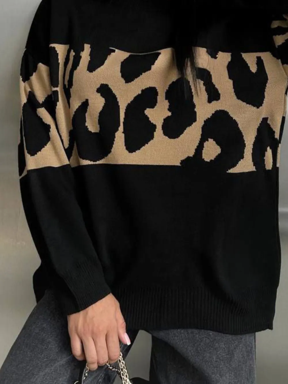 Leopard Color Block Round Neck Sweater, image 11