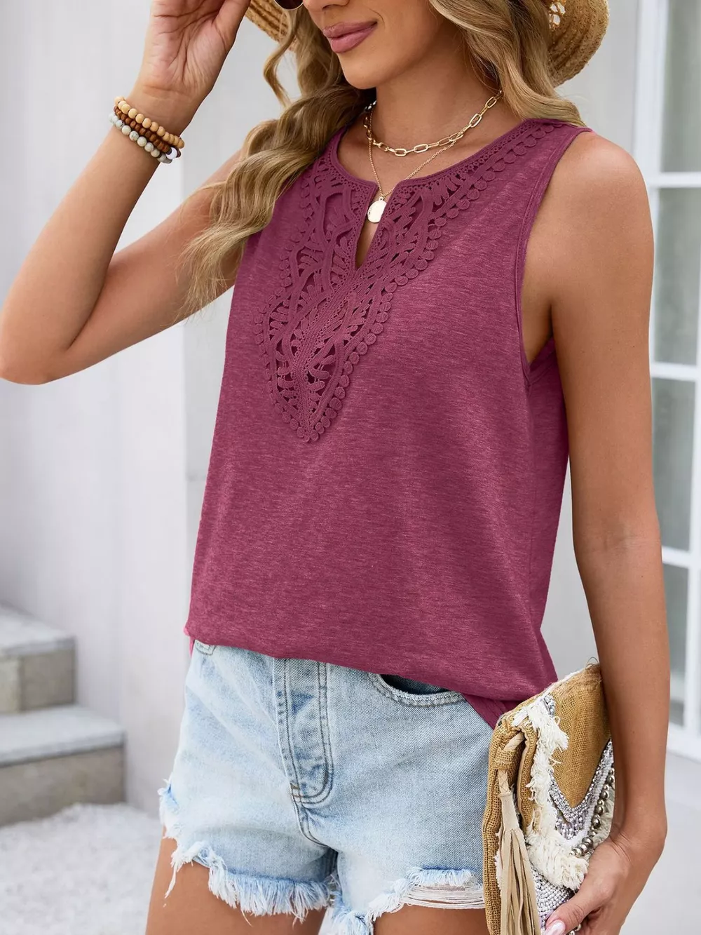 Lace Trim Sleeveless Tank Top, image 15