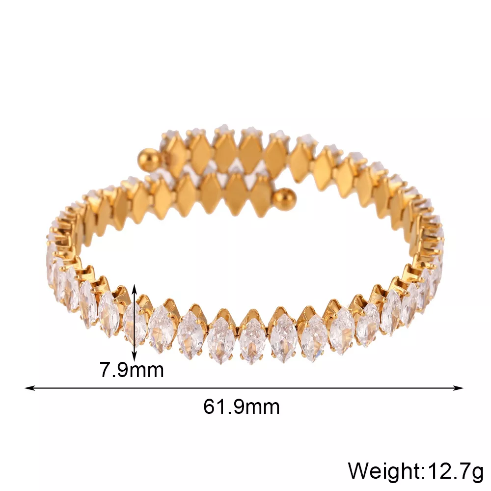 18K Gold-Plated Zircon Bracelet and Ring Jewelry Set, image 13