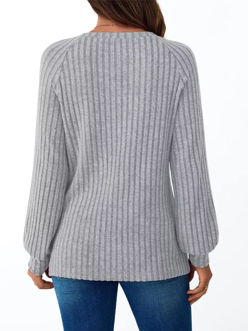 Ribbed Knit Decor Button Long Sleeve T-Shirt, image 15