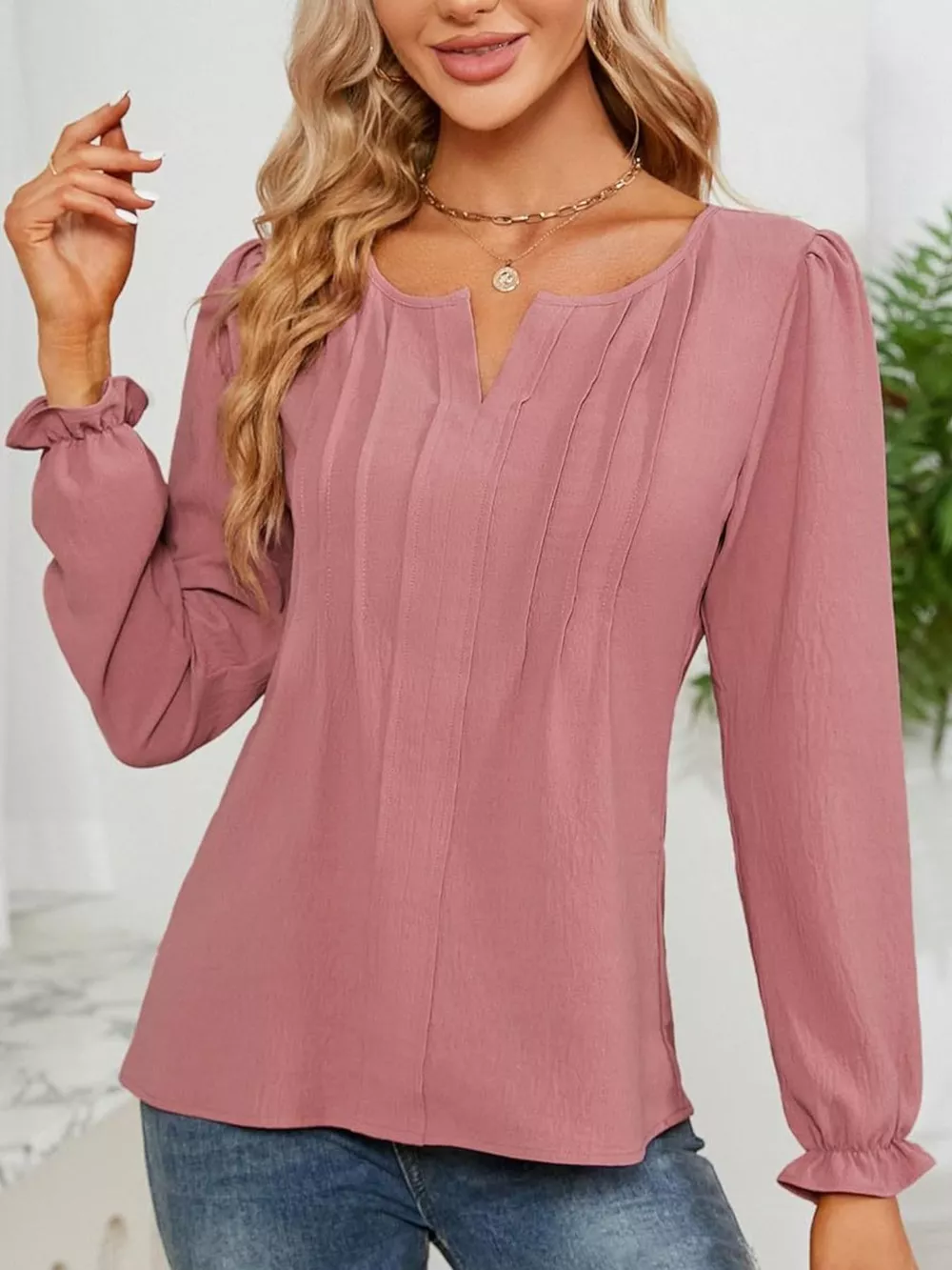 Notched Ruffle Cuff Blouse, image 11