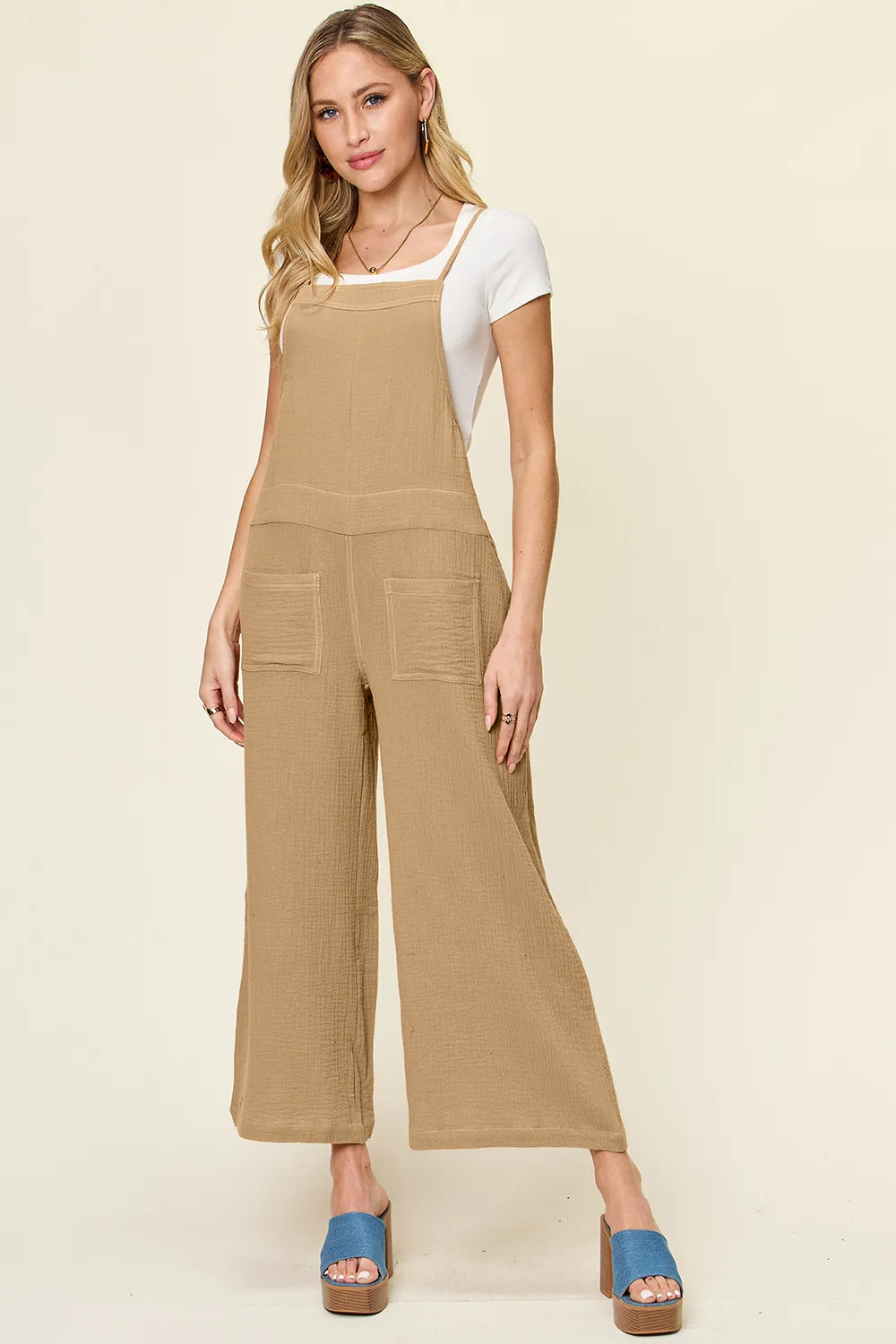 Full Size Texture Sleeveless Wide Leg Overall, image 5