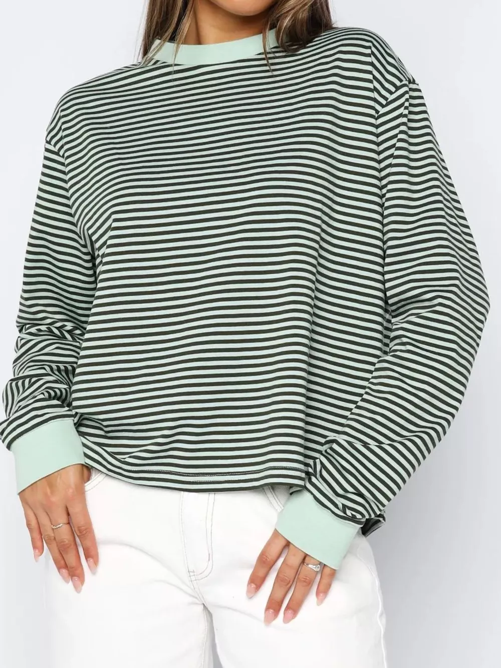 Striped Oversized Round Neck Sweatshirt, image 4