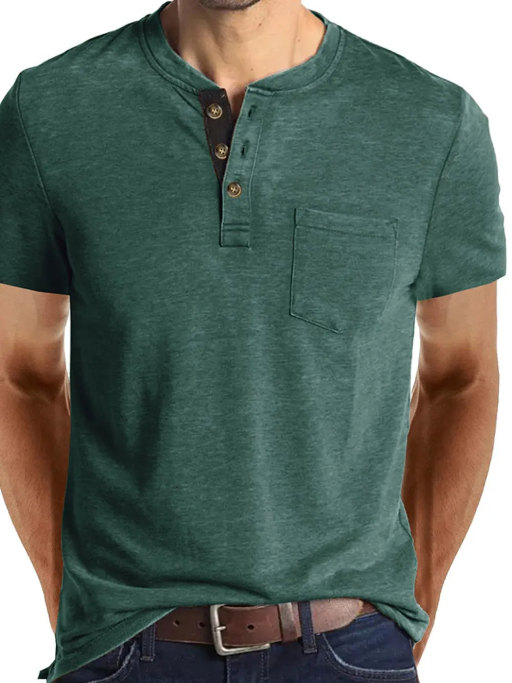 Men's Full Size Classic Henley Pocket Polo T-Shirt Plus Size, image 15