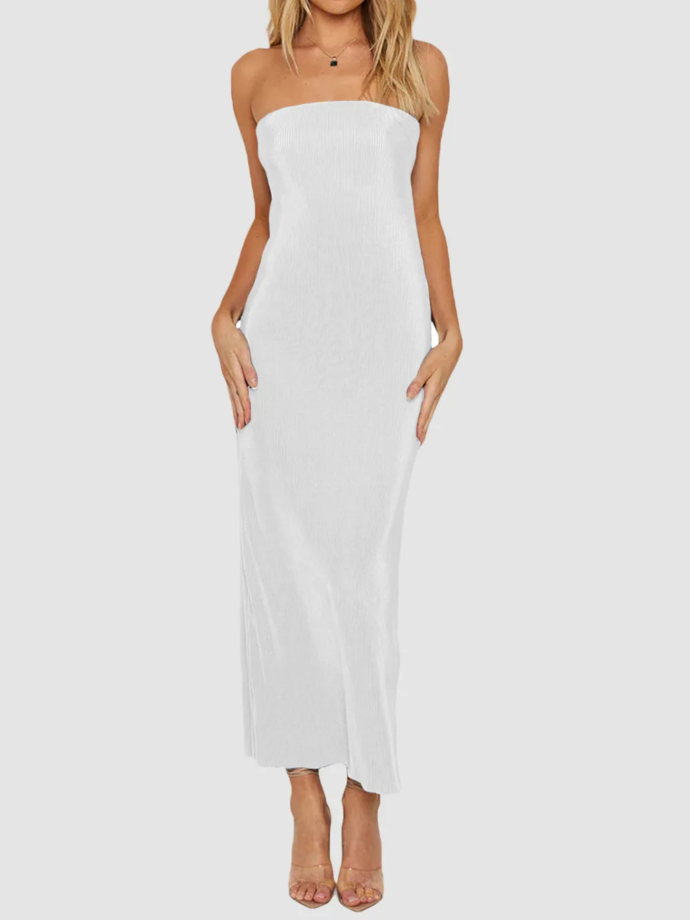 Lace-Up Back Tube Maxi Dress, image 8