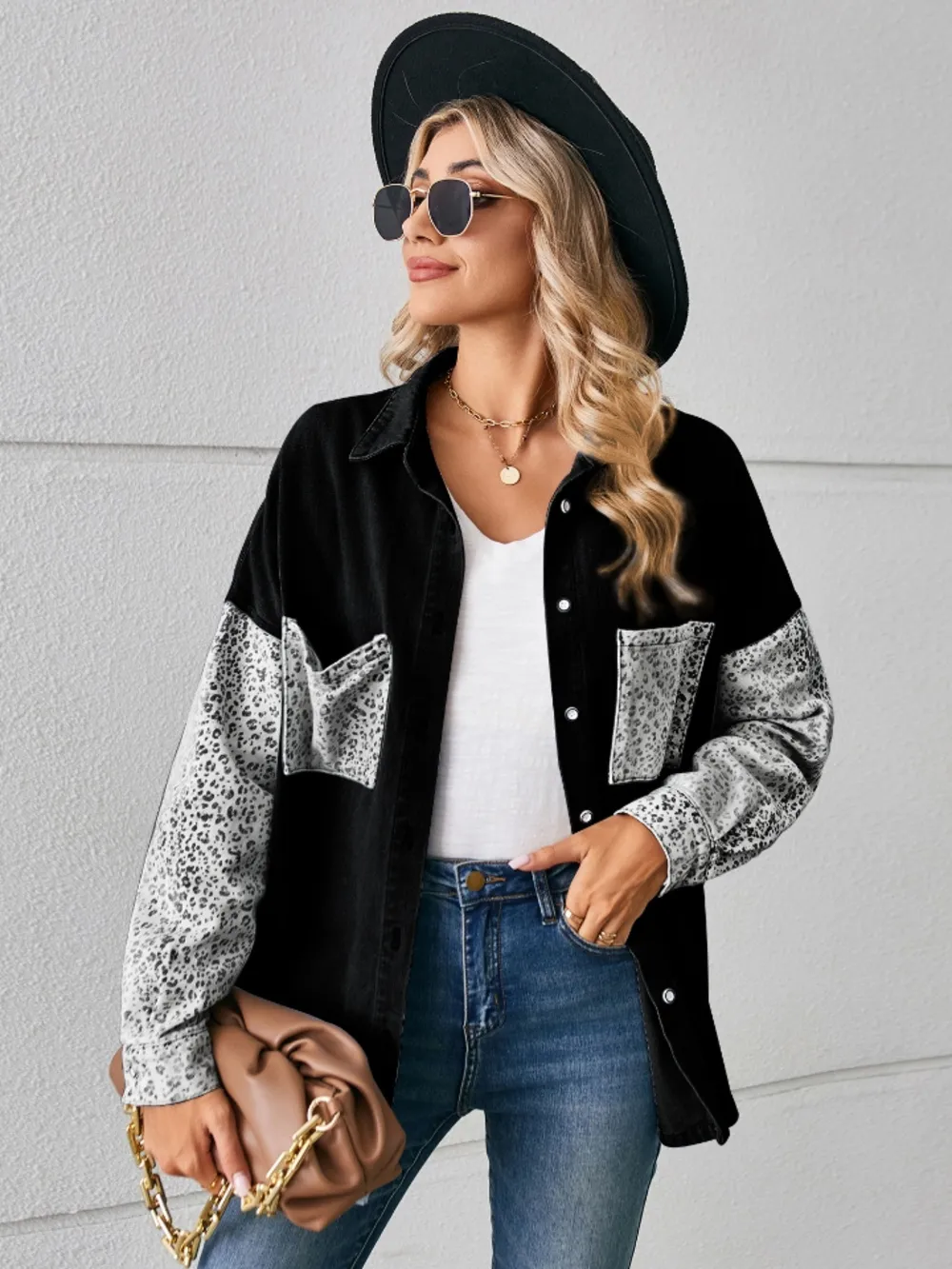Leopard Button Up Denim Jacket, image 3