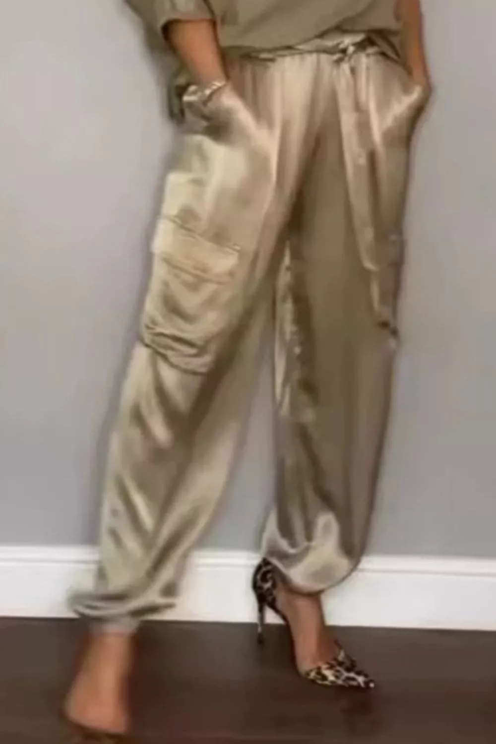 Satin Round Neck Top and Pants Set, image 4