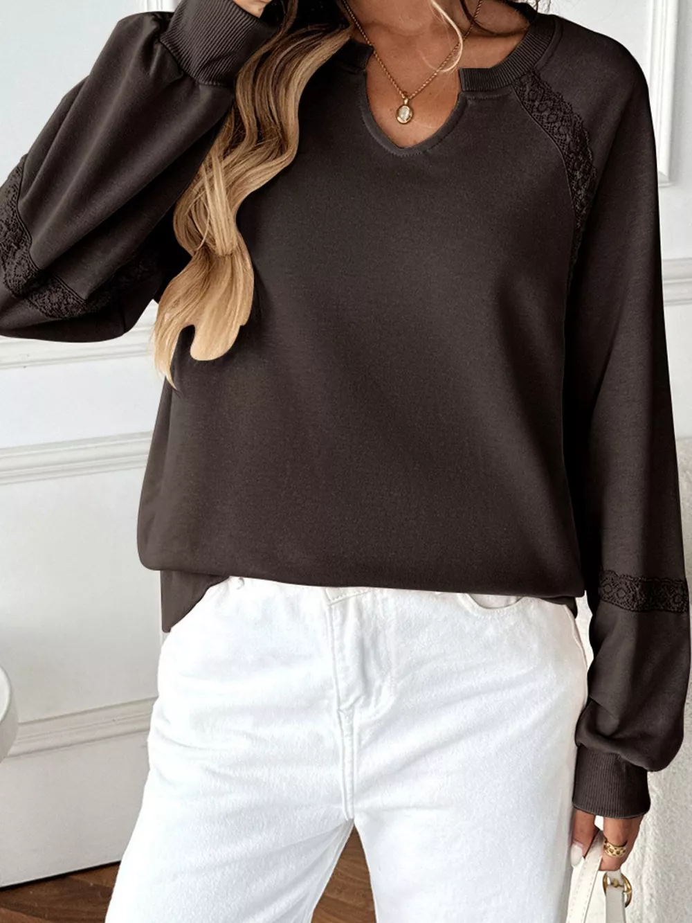 Notched Raglan Sleeve Sweatshirt, image 12