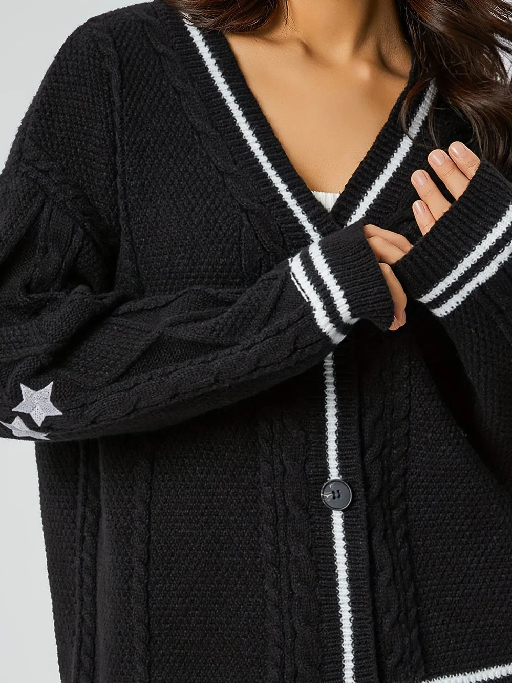 Star Embroidered V-Neck Long Sleeve Cardigan, image 6