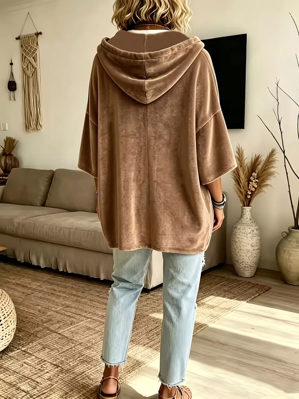 Full Size Velvet Button Detail Drawstring Hoodie Plus Size, image 10