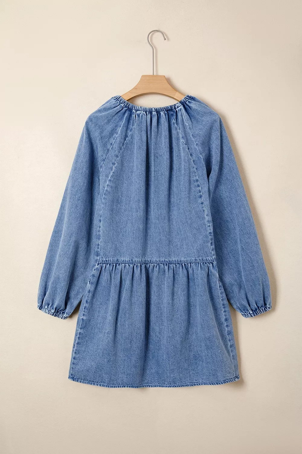 Puff Sleeve V Neck Ruffled Loose Denim Mini Dress, image 9