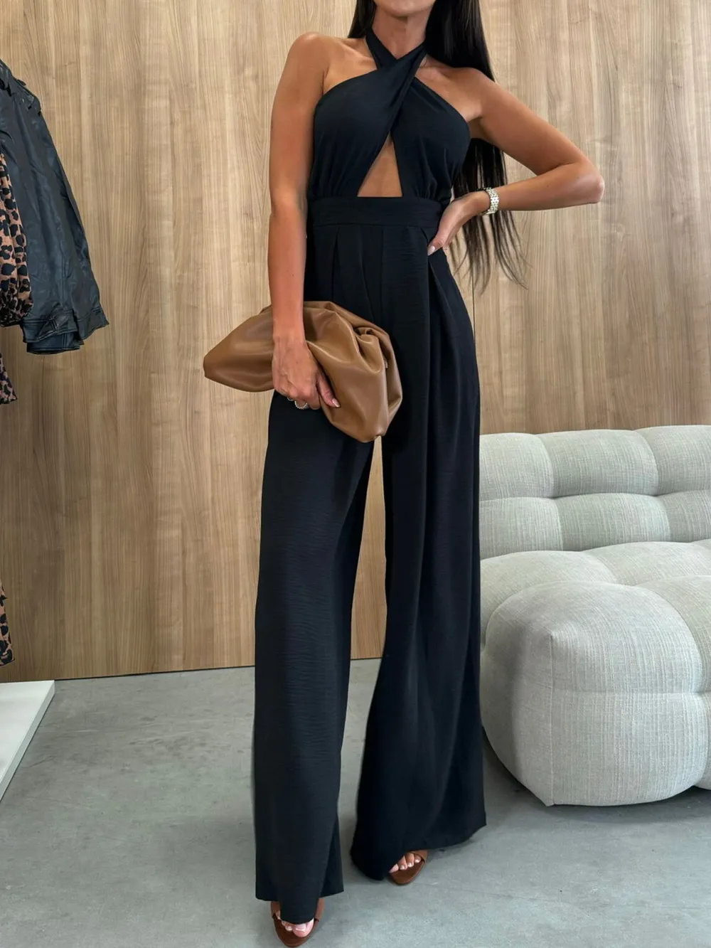 Wide Leg Cutout Halter Neck Jumpsuit, image 6