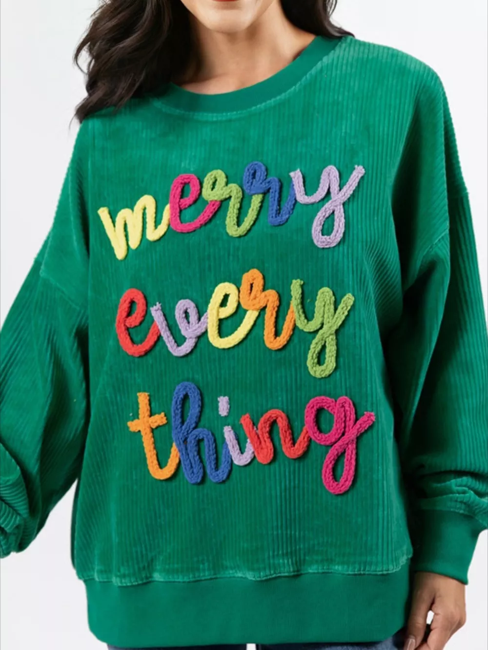 Merry Little Thing Corded Letter Graphic Ribbed Sweatshirt, image 4