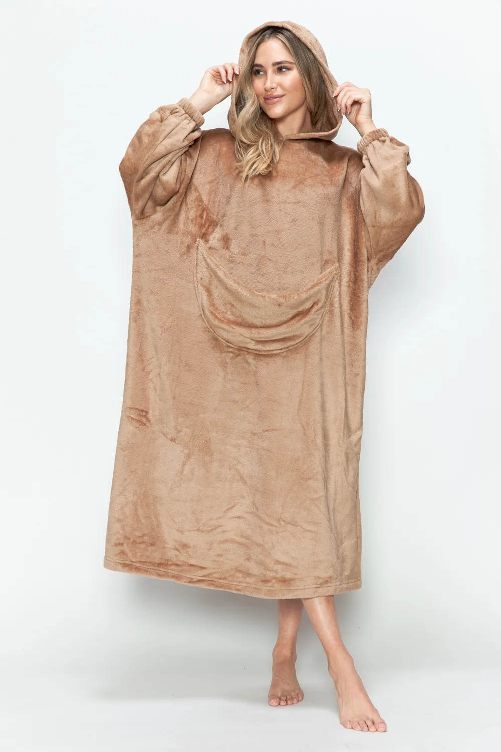 Full Size Pocketed Hooded Midi Lounge Dress, image 4