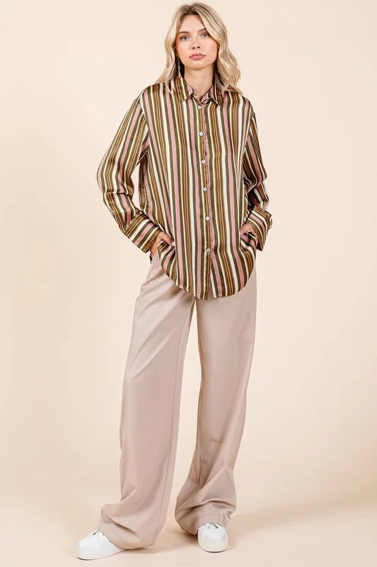 Striped Button Down Satin Shirt, image 6