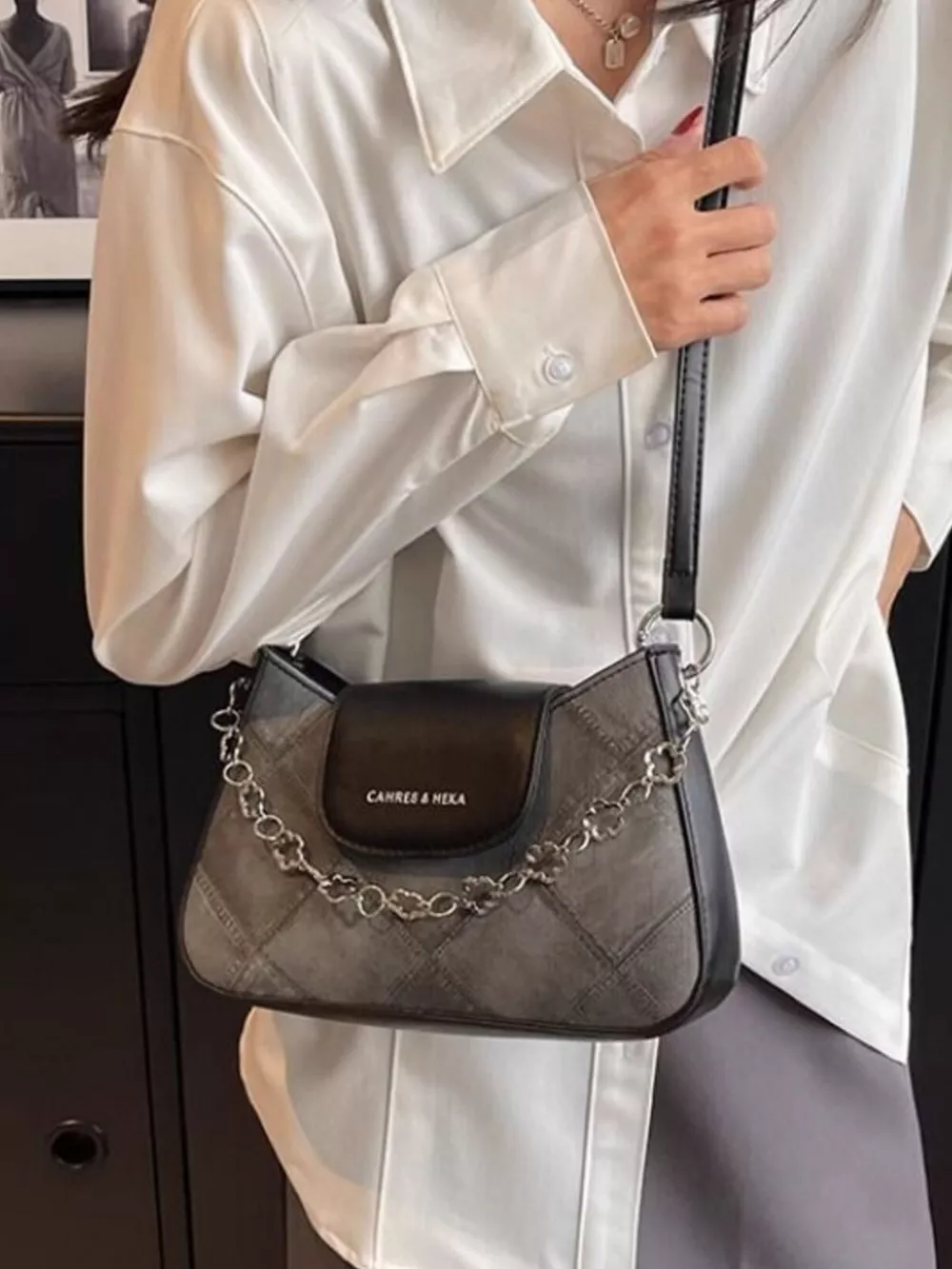 Chain Decor Leather Shoulder Bag, image 3
