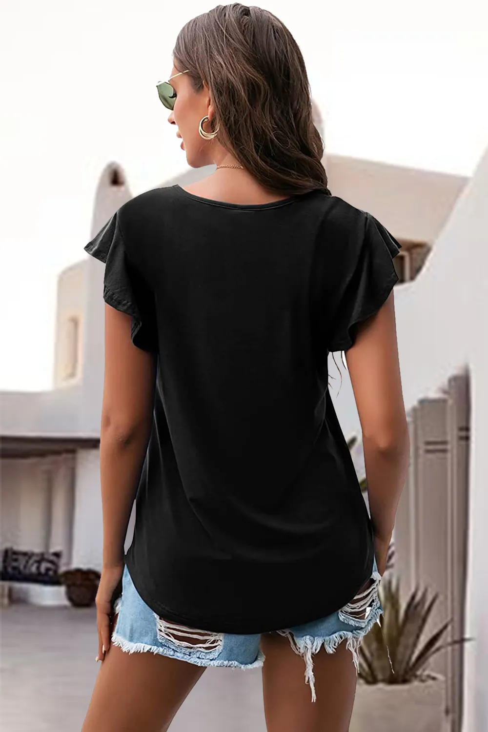 Ruffled Round Neck Cap Sleeve Blouse, image 10
