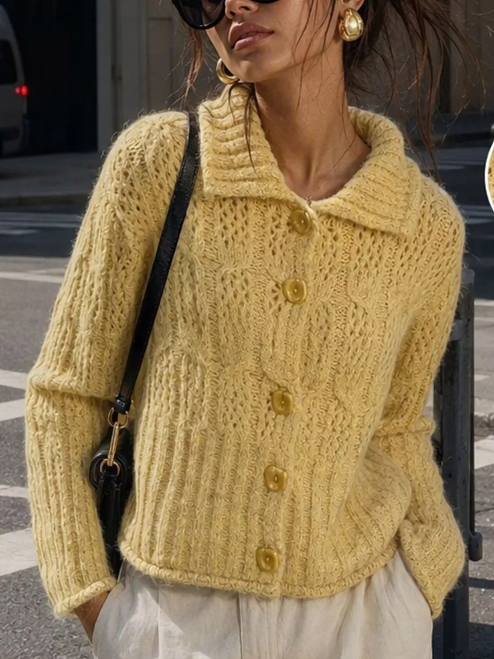 Cable-Knit Button Up Cardigan, image 7