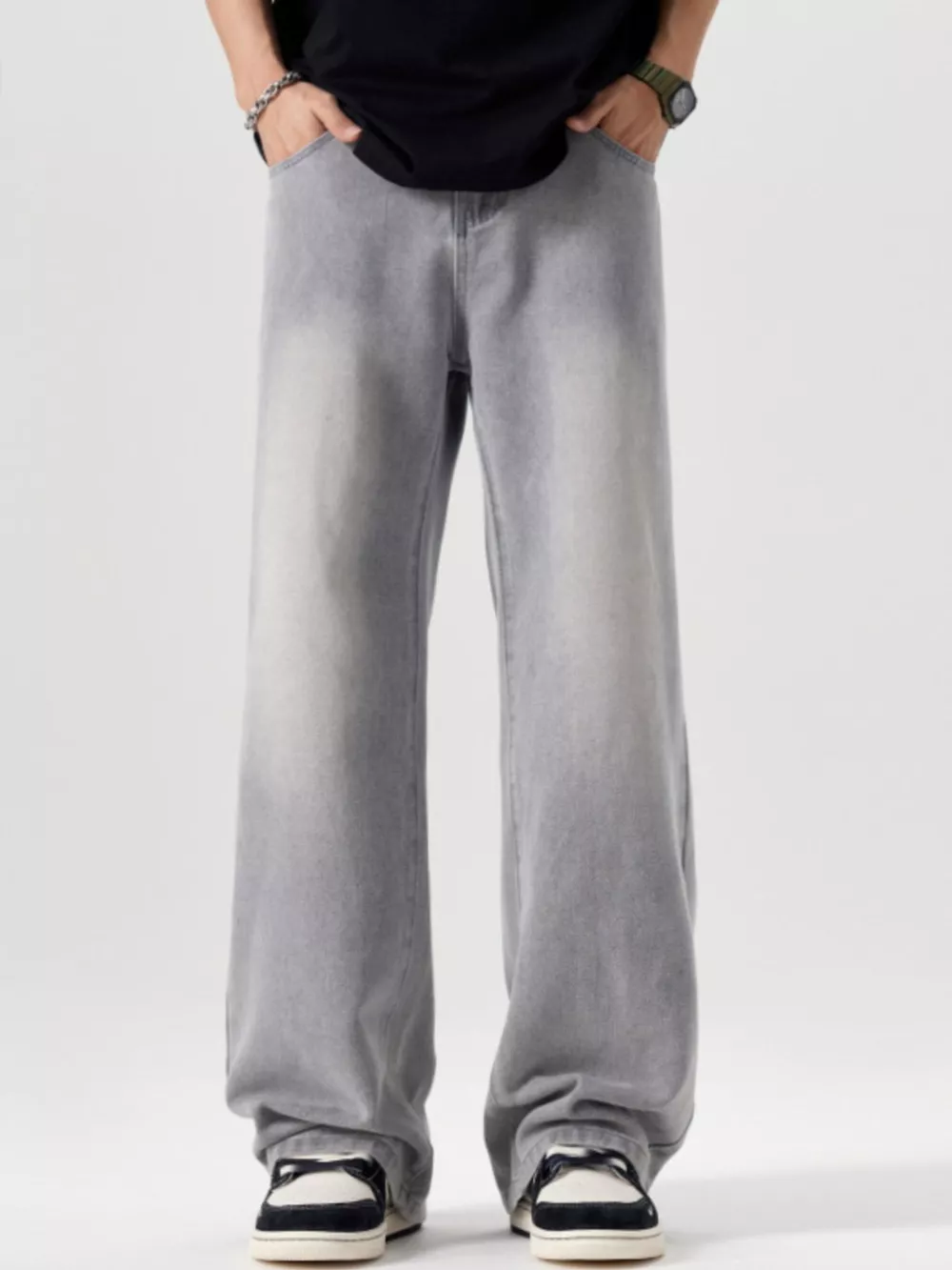 Men's Vintage Wash Wide Leg Jeans, image 2