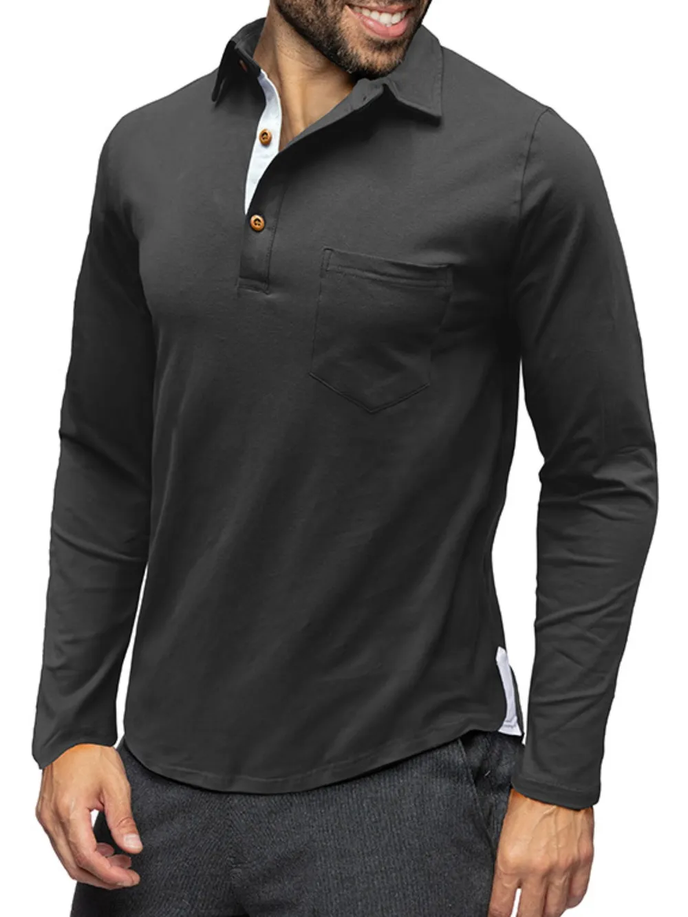 Men's Long Sleeve Polo Shirt with Chest Pocket, image 7