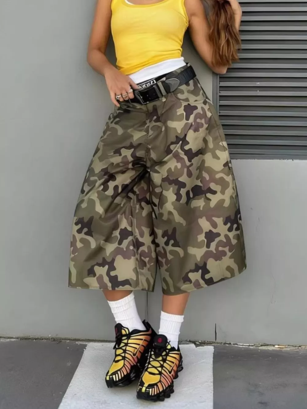 Camouflage Wide-Leg Cropped Pants, image 3