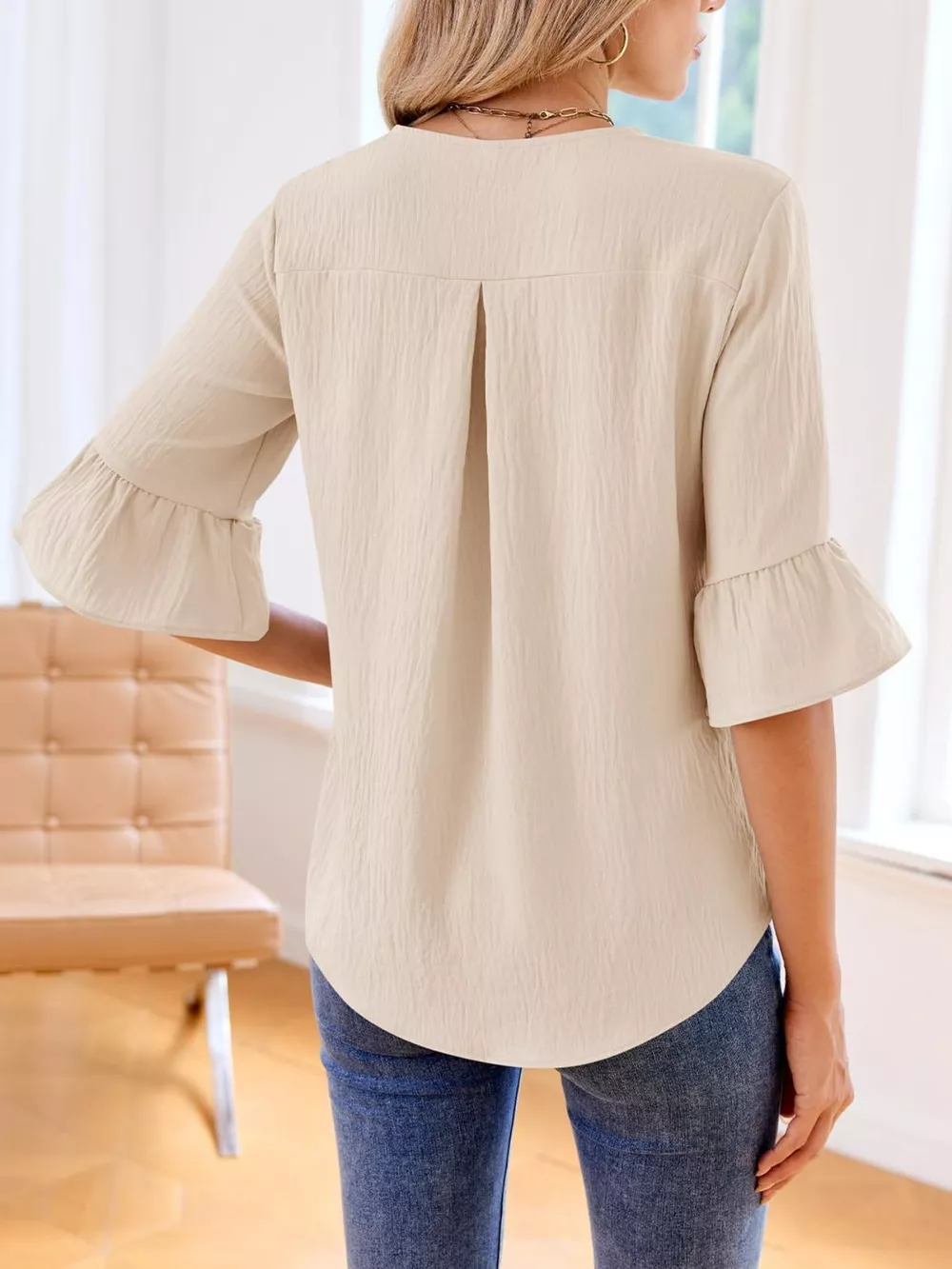Ruffle Trim V-Neck Blouse, image 5