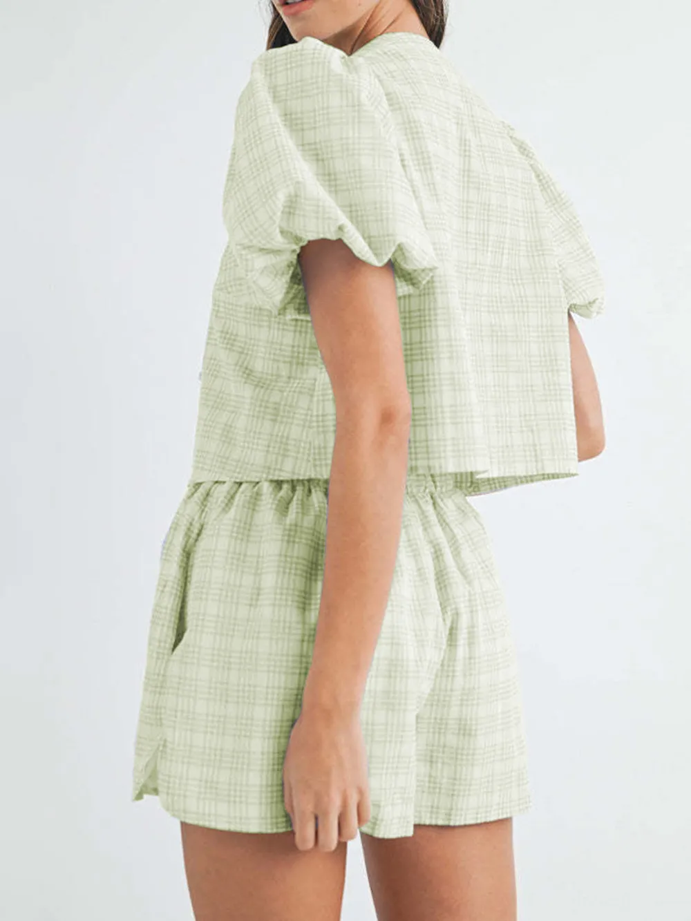 V-Neck Puff Sleeve Top and Shorts Set, image 3