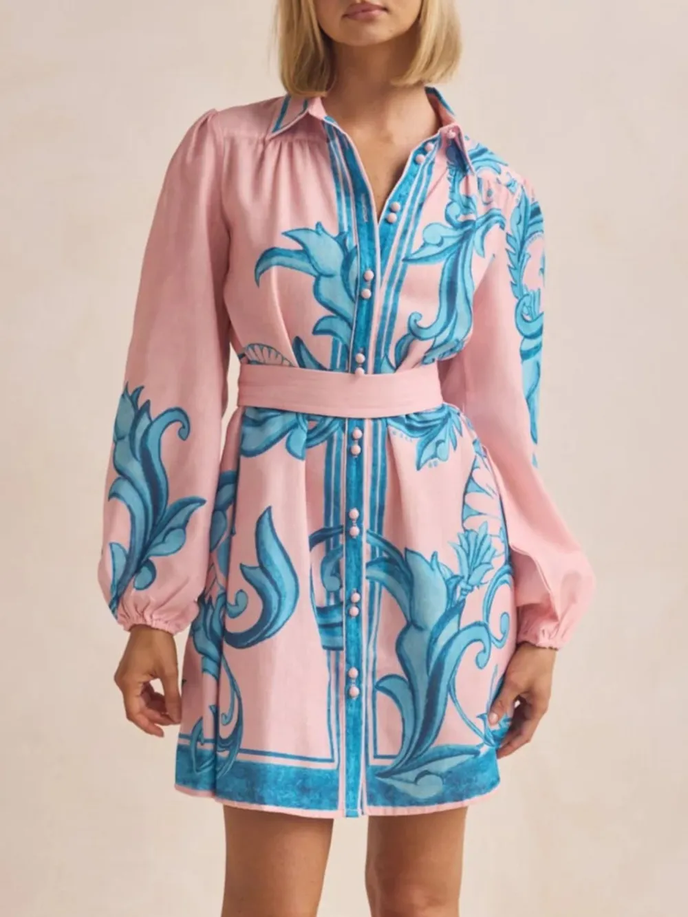 Printed Long Sleeve Shirt Dress, image 6