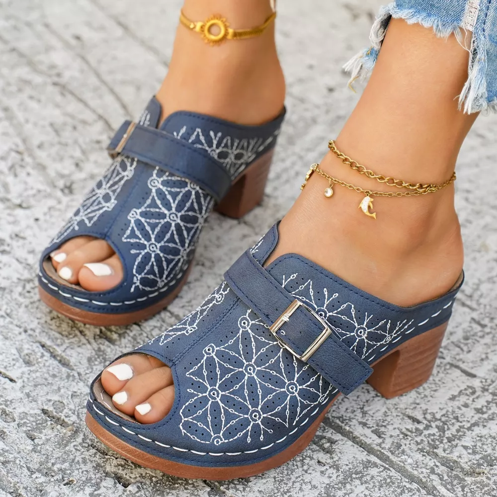Buckle Decor Block Heel Sandals, image 11