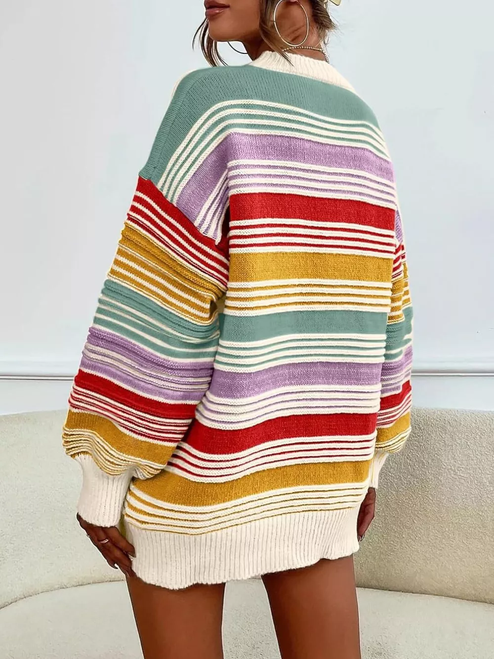 Striped Knit Long Sleeve Sweater, image 11