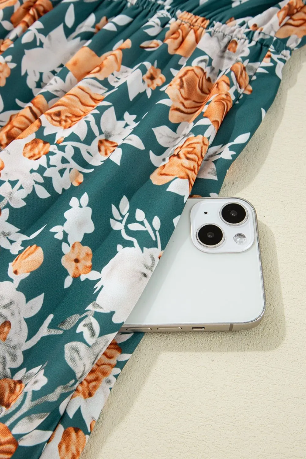 Floral Print Trimmed V Neck Tie Waist Sleeveless Dress, image 4